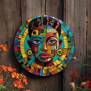 CIFbuy | Mosaic African Wall Art Decor - 8x8 Inch Round Rust-Proof Aluminum Sign for Home Holiday Gifts