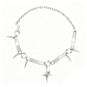 Punk Spiked Star Pendant Choker Necklace Silver Rivet Cone Spike Bar Chain Y2K Goth Adjustable Neck Jewelry for Men Women