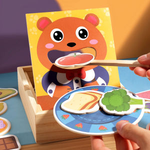 Fine Motor Skills Training Toy Simulated Bear Feeding Game Wooden Box