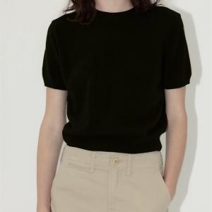 เสื้อยืดคอกลมแขนสั้นสีเทาสำหรับผู้หญิง ชุดทำงาน ลำลอง ฤดูใบไม้ผลิและฤดูร้อน ผ้าถัก แฟชั่น ลำลอง ลำลอง ลำลอง