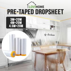 Renovation Painting Pre Taped Plastic Sheet Dust Protective Cover Disposable Dropsheet Dustproof Film 20m
