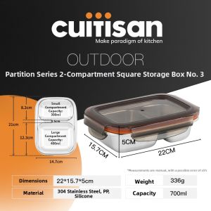 Diet Portion Control Bento Box Stainless Steel 304 Microwave Safe