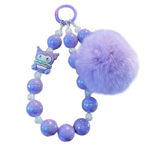 New crystal bead string mobile phone pendant internet famous woolen ball bracelet keychain girl heart cute bracelet pendant