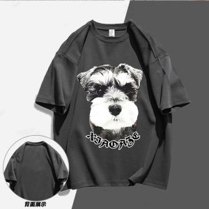 New Arrival Schnauzer Print American Retro Sports Pure Cotton T-shirt Mens and Womens Same Style Fashion Brand High Street Short-Sleeved Bottoming Shirt T
