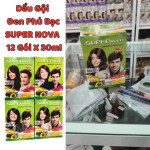 Dầu Gội Đen Nhuộm Tóc Thảo Dược Phủ Bạc Super Nova Phủ tóc bạc hiệu quả nhanh Hộp 12 Gói x 30ml.