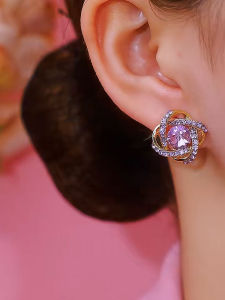 Full Diamond Winding Amethyst Earrings Luxurious Style Fancy Super Flash Earrings Special-Interest Design Easiest for Match Fashion Earrings