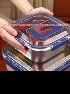 CHAINSTORE Stainless Food Container Lunch Box  Food Tray With Cover Container Food Sealed Storage Fridge Storage Box