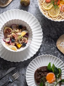 EveningCloud Pure White Ceramic Plate Adult Nordic Style Soup Bowl Pasta Dish Irregular Shape Hard Fine Porcelain Dishware