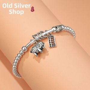 WU YUE JEWELRY | Lucky Elephant Abacus Charms Retro Silver Bracelet