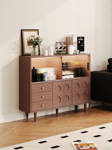 Vintage Wooden Sideboard Wine Cabinet Glass Door Display Storage