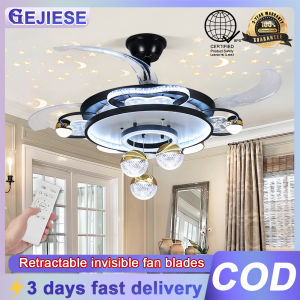 GEJIESE 72W black ceiling fan with light modern design 6 speed wind tricolor dimming 43inch ceiling lights with fan chandelier with fan for living room dinning room bedroom