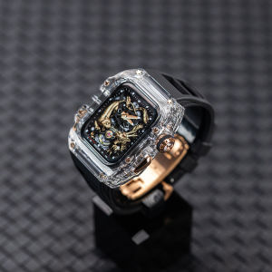 Transparent Mod Kit Case For Watch 49mm 45MM 44MM Fluororubber Band For iWatch Series Ultra 9 8 7 6 5 4 SE Silicone Strap