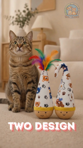 Cat Tumbler Toy Interactive Cat Self-Righting Wooden Toy | Mainan Tumbler Kucing Interaktif dengan Tapak Kayu Auto-Tegak