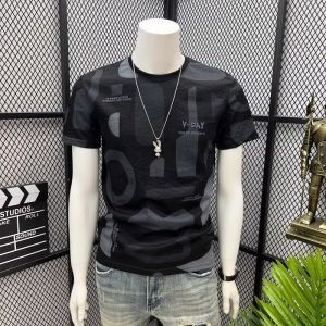 Short-Sleeved T-shirt Mens Summer Thin Slim Fit Versatile Ice Silk Half Sleeve T-shirt Letter Print Top