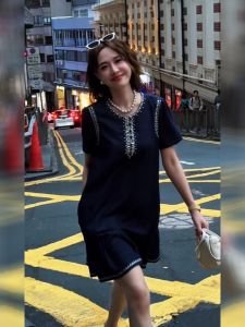DANTING | Beautiful Petite Blue Embroidered Dress 2025 New Arrival