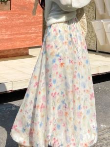 Colorful Printed High Waist Flower Skirt Womens Street Style Loose Fit Mid-Length A-Line Skirt Summer Season Fashion