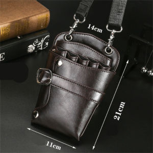 PU Leather Hair Scissors Bag with Shoulder Strap 5 Pockets Pet Bag Hair Clip Comb Holder Hairdresser Waist Pack Pet Scissor Bag
