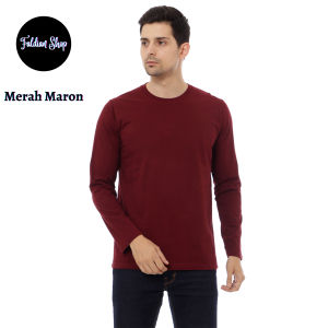 Kaos Polos Pria Oneck Lengan Panjang Bahan Katun Combed 30s Warna Merah Maron