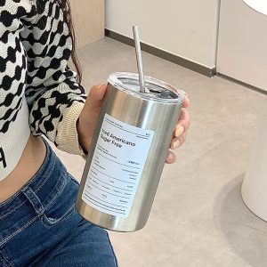 Large Capacity Stainless Steel Insulated Mug for Office Coffee Accompanied Cup with Straw Mens Style Water Bottle Gift for Students