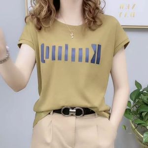 Internet Celebrity Temperament Pink Fashion Women Short Sleeve T-shirt Loose Letter Print Scoop Neck Age Rection Tops Ladies Blouse Trendy Showing Slim