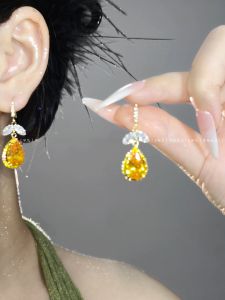 ต่างหูรูปดอกทานตะวันสไตล์ฝรั่งเศสย้อนยุค S925 ดีไซน์หรูหราสำหรับผู้หญิง เครื่องประดับหูแบบติดหรือคลิป