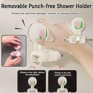 Punch-Free Shower Holder Removable Reusable Wall Mount Suction Adjustable Hook Shower Head
