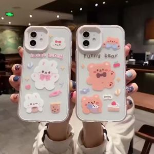 2in1 Softcase Case Iphone Motif Kartun Bear & Bunny For iPhone X XR XSMAX 11 11PROMAX 12 12PROMAX 13 13PRO 13PROMAX 14PRO 14PLUS 14PROMAX