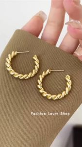 ต่างหูห่วง ต่างหูเกลียวสีทอง เกลียวทอง ต่างหูสไตล์เรโทร ต่างหูทรงเก๋ ต่างหูก้านเงินแท้