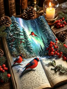 HUACAN Aurora Diamond Painting Kit Winter Snow Landscape Diamond Mosaic Tree Christmas Tree Bird Full Kits Rhinestones