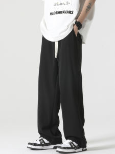 Summer Loose Straight Leg Mens Black Casual Pants Large Size Floor-Length Drapey High Street Trendy Fashion plus Size Trousers