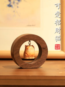 Creative Wooden Carving Cat Car Decorations Walnut Wood Home Decoration Center Console New 2025 Model Automobile Interior Accessories