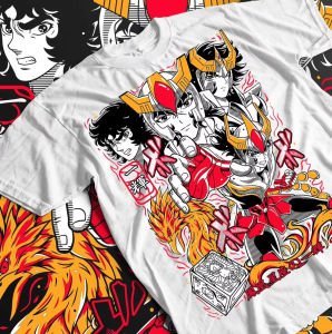 Bandai | Saint Seiya Pattern T-shirt Mens and Womens Summer Cotton and Fashionable Round Neck Casual Sports Short Sleeved Top