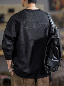 American Style Suede Hoodie Long Sleeve round Neck Embroidered Patchwork Mens Fashionable Casual Wear Spring Autumn