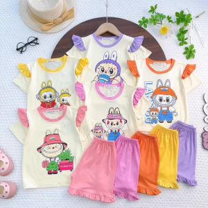 Bộ Cộc tay thun lạnh in hình labubu dễ thương cho bé gái 6-18kg