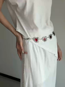 BGS-634 Belt Rantai Wanita Motif Bunga & Hati Merah Aksesoris Pinggang Elegant