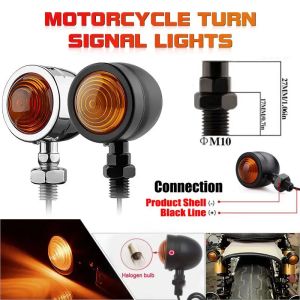 Motorcycle Turn Signals Moto Halogen Lights Universal 12V 10mm Black Chrome Turn Signals For Honda For Harley For Cafe Racer