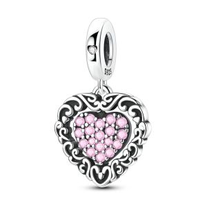 Mặt Dây Chuyền Charm Hình Gấu Hồng Trái Tim Bạc 925 Làm Quà Tặng Tự Làm Cho Nữ Vòng Tay Lắc Tay Trang Sức Thời Trang Cổ Điển Hợp Xu Hướng Quà Tặng Ngày Valentine