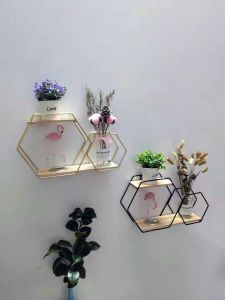 Nordic Style Wall Mounted Iron Art Storage Rack Living Room Bedroom Decorative Shelf Creative Hanging Organizer for Home