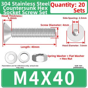 JINJUNTAI | Set of Countersunk Hex Screws and Nuts