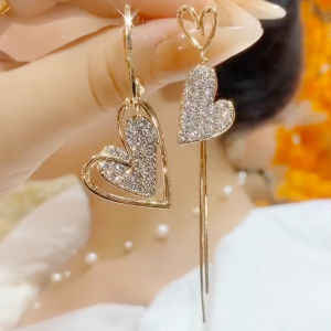 Luxury Long Earrings for Women with Synthetic Cubic Zirconia Rhinestone Heart Water Drops Bell Pattern Alloy Inlaid Artificial Gemstones