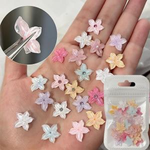 30Pcs Ice Transparent Flower Nail Charms Soft Craving Lily Nails Art Decorations Shimmer Five-Petal Floral Manicure Accessories