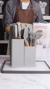 HomeFlex Silicone Kitchenware Cooking Utensils Set Wooden Handle Non-Stick High Quality with Wooden Handle Food Grade Cooking Spoon Ladle Kitchenware Cookware Set