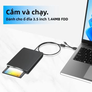 Ổ Đĩa Mềm Di Động Ngoài 35 Inch USB 3.0 Type-C 1.44MB Đầu Đọc FDD Cho Máy Tính Xách Tay PC - Tương Thích Với Windows 11/10/8/7/XP