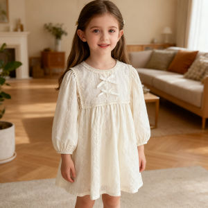 Autumn Baby Girl Dress Kid Princess Bow Dresses 2-6Y Long Sleeved Embroidery Flower Cotton Print Baby Girl Sweet Party Dress