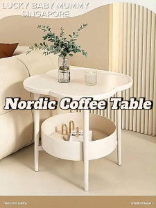 Nordic Coffee Table / Round Side Coffee Table / Modern Clover Shape Side Table with Shelf