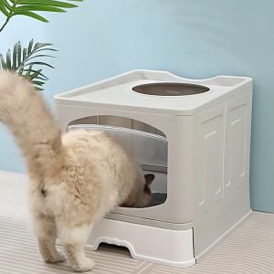 Foldable Cat Litter Box Large Full Enclosed Litter Box Cats Toilet With Drawer Spacious Enclosed Anti-Splash