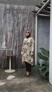 Ezpata Tunik Leopard Jumbo Full Kancing Bahan Rayon Lengan Panjang Saku Depan LD 140cm XXXXL Busui Wudhu Friendly