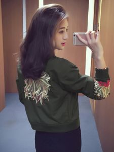 Áo Khoác Bóng Chày Nữ Thời Trang Thu Đông Mới 2025 Áo Khoác Cotton Thêu Vàng Áo Khoác Phi Công Thường Ngày Dài Tay