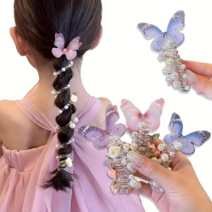 2Pcs Mesh Butterfly Headband for Girls Cute Round Pearl & Floral Design Perfect for Daily & Party Wear Headwear Hair Accessories