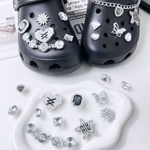 13Pcs Crocs Jibbitz Charms Diamond Studded Heart Five Pointed Star Bow Shoe Buckle Detachable Shoe Chain Decoration for Crocs